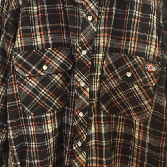 Dickies Men's Brown and Orange Plaid Button Down Shirt, Sz S, like new - Picture 4 of 9
